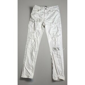 ZARA Skinny Leg Denim Jeans‎ Women's Size 31 White Zip Fly Mid Rise Distressed